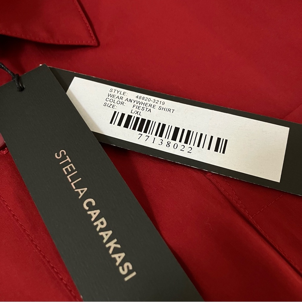 NWT Stella Carakasi Wear Anywhere Shirt Top Button Up Oversized Red Fiesta L/XL - Picture 9 of 12
